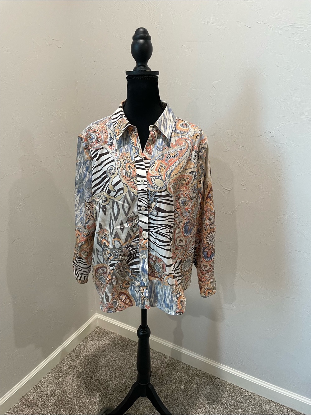 Chico's Multicolor Paisley & Zebra Print Button-Down Shirt